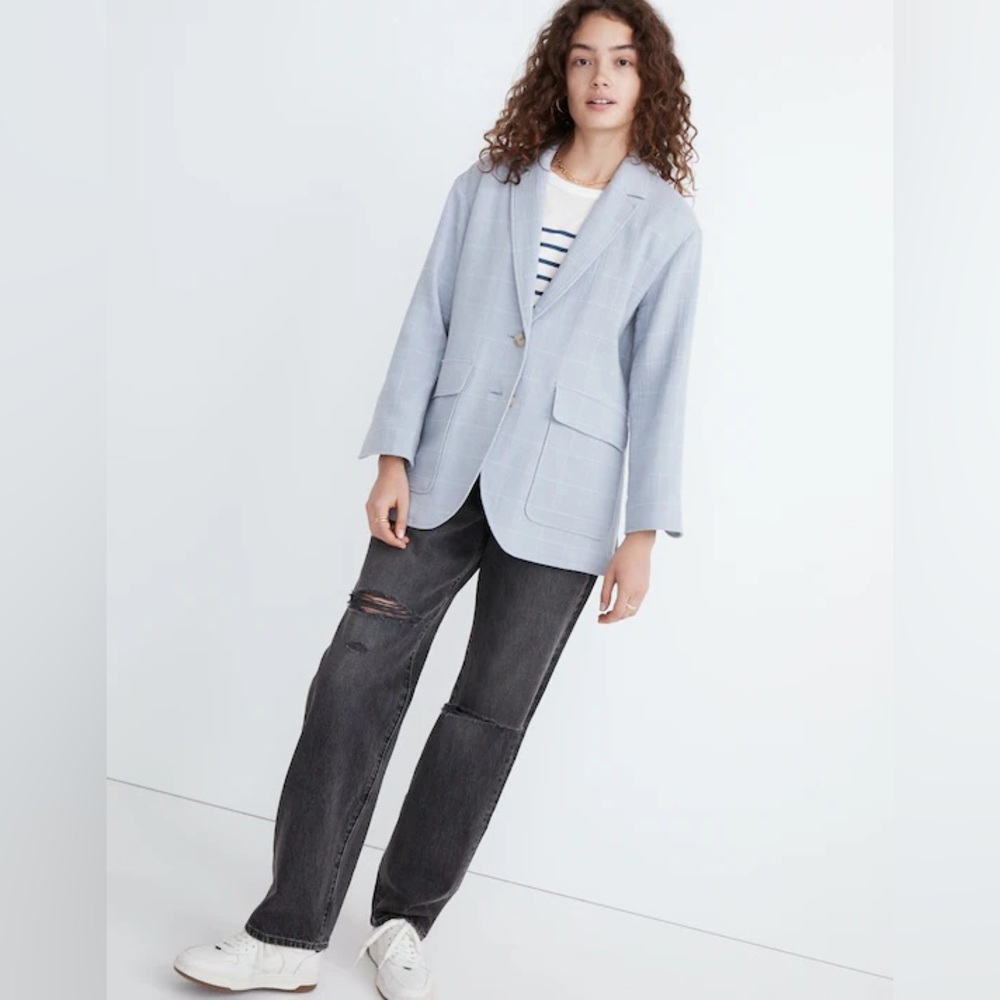 Madewell Cotton-Linen Relaxed Larsen Blazer in Windowpane